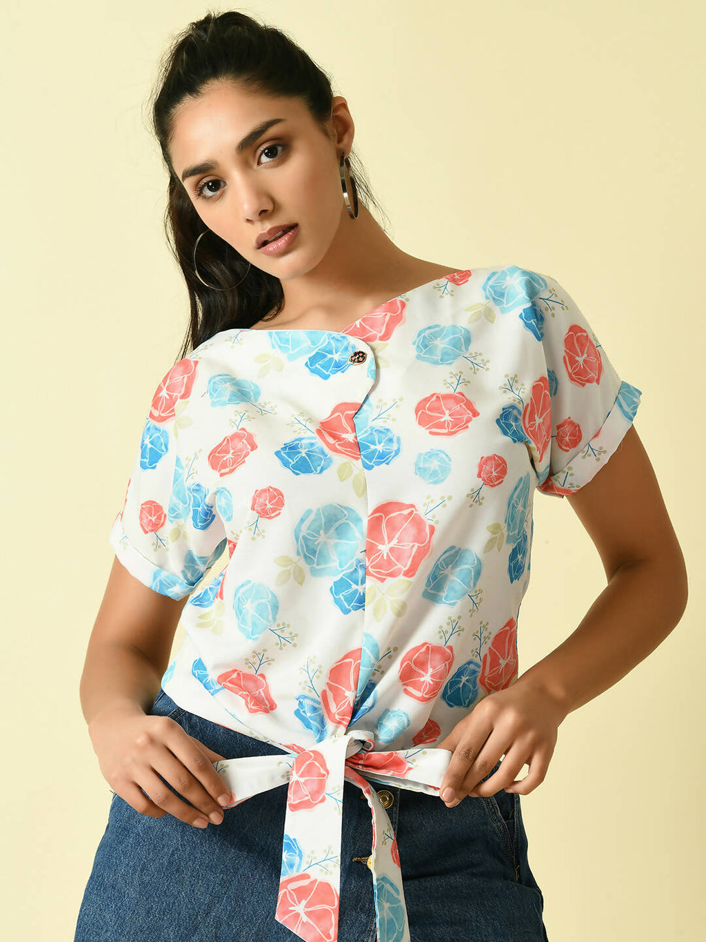 Myshka Women's White Floral Printed Top
