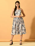 Myshka Women's White Fit and Flare Party Dress - Distacart