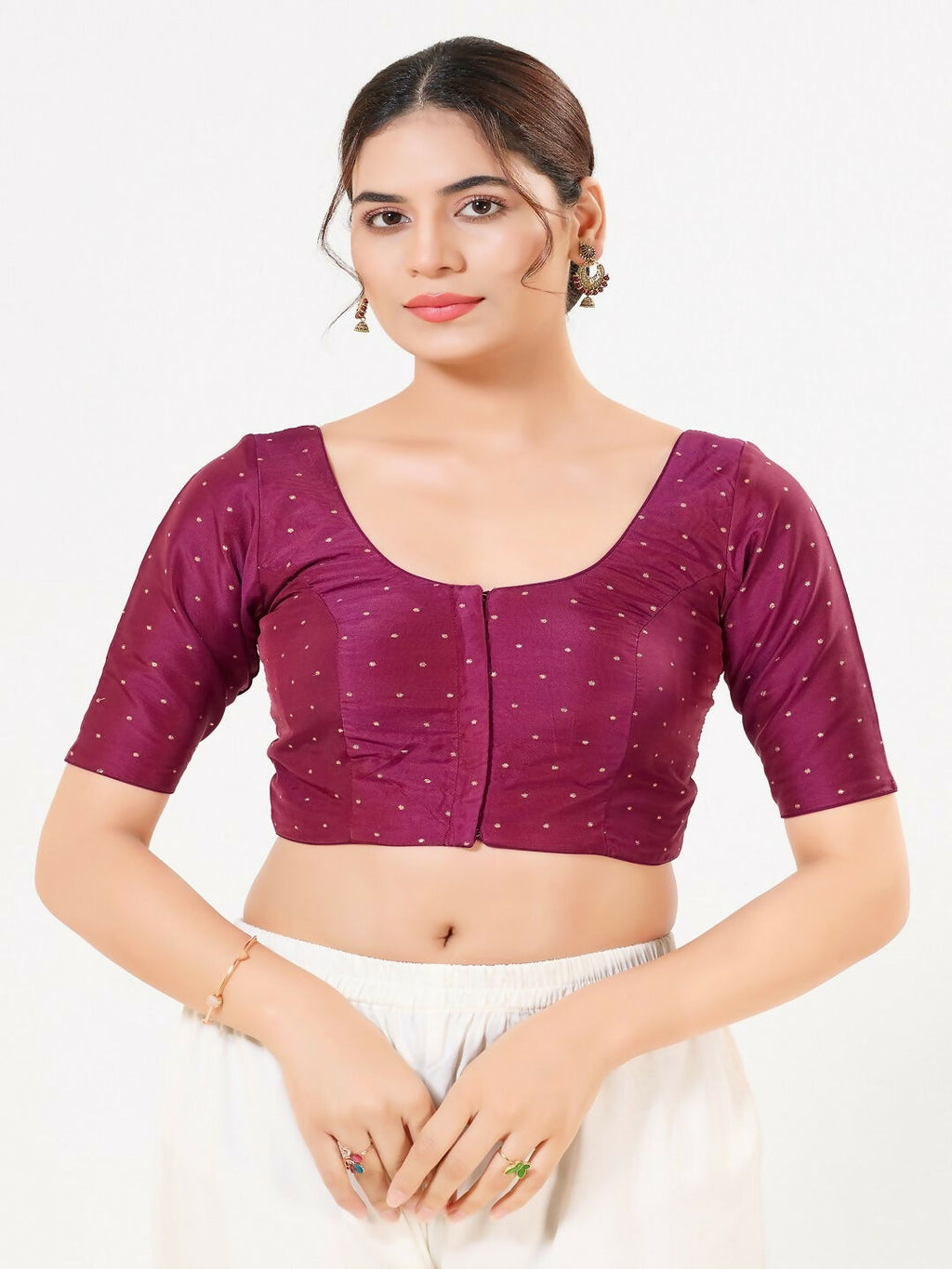 Joban Fashion 2T South-Pink Taffeta Silk Elbow Sleeveless Front Open Blouse