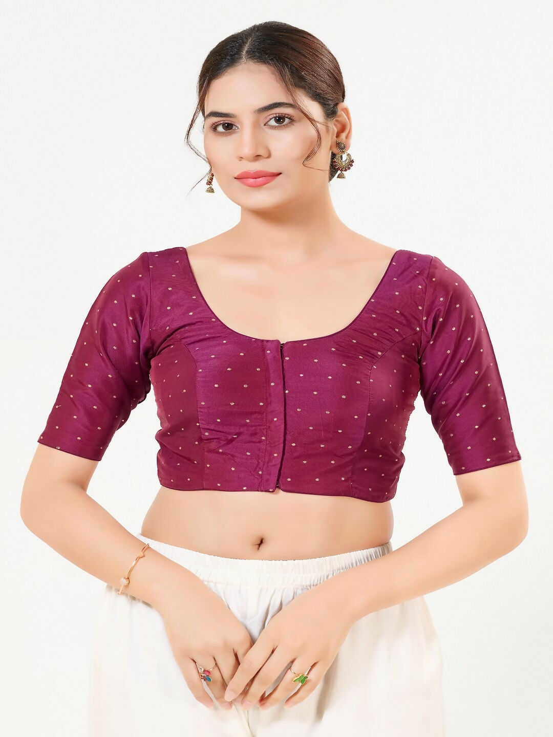 Joban Fashion 2T South-Pink Taffeta Silk Elbow Sleeveless Front Open Blouse