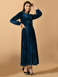 Myshka Women's Blue Fit and Flare Party Dress - Distacart
