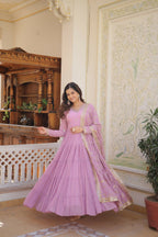 Joban Fashion Purple Georgette Sequence Embroidery Work Kurta Set - Distacart