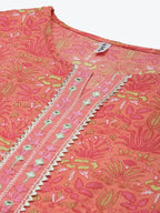 Yufta Women Pink & White Ethnic Motifs Printed Mirror Work Kurta with Palazzo & Dupatta
