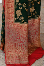 Joban Fashion Green Crepe Chiffon Pure Handloom Banarasi Silk Saree