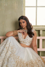 Eilara Off White Net Embroidered, Sequins And Thread Work A - Line Lehenga Choli For Engagement