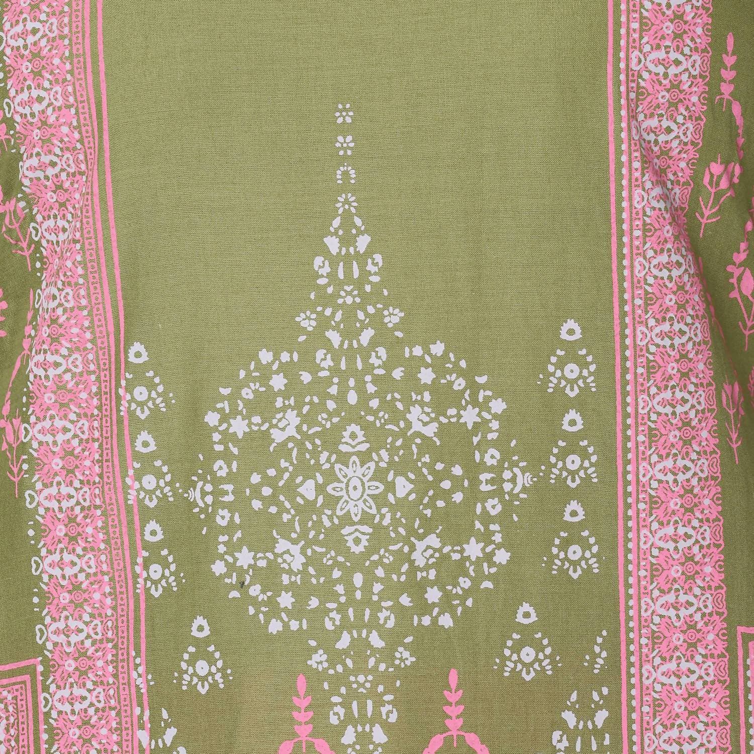 Cheera Hand Block Print Olive Green & Magenta Straight Kurta With Palazzo (MAAI-073K)