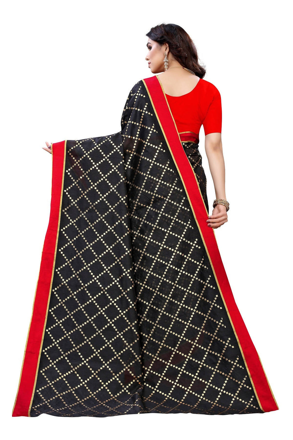 Vamika Black Linen Foil Print Saree (YOGI BLACK) - Distacart