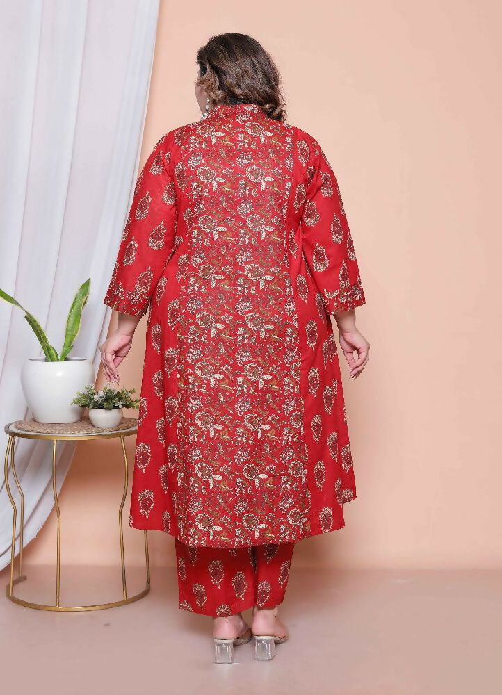 Miravan Women Floral Print Cotton Maroon Stitched Kurta Palazzo With Dupatta Set - Distacart
