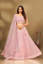 Pink Net Sequence work Lehenga Choli with Dupatta - Dhvani