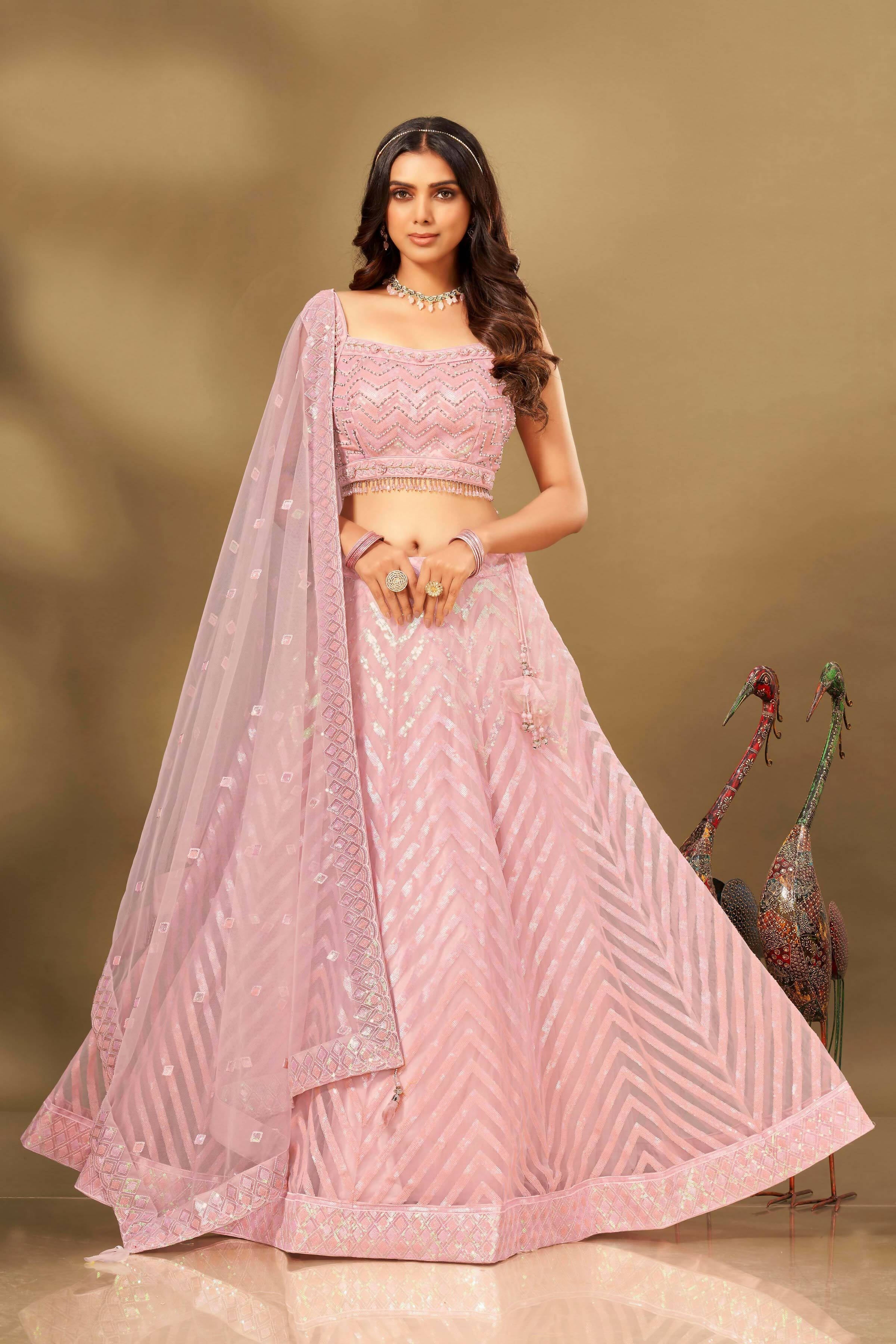 Pink Net Sequence work Lehenga Choli with Dupatta - Dhvani