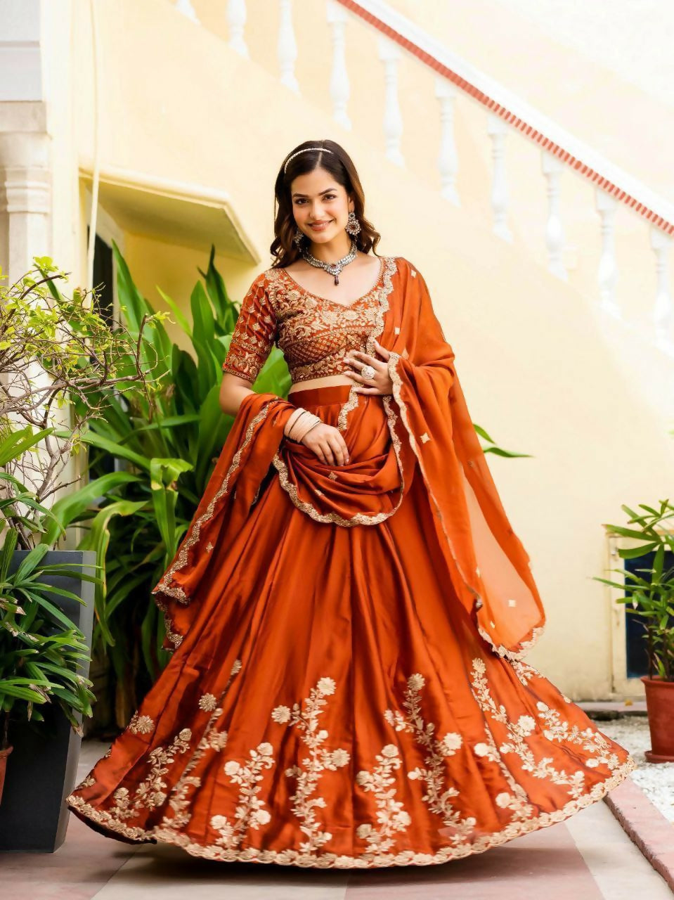 Lehenga Mart Designer Indian Wedding Lehenga Choli-Rusty - Distacart