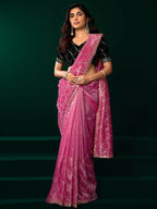 Joban Fashion Pink Net Party Wear Sarees - Distacart