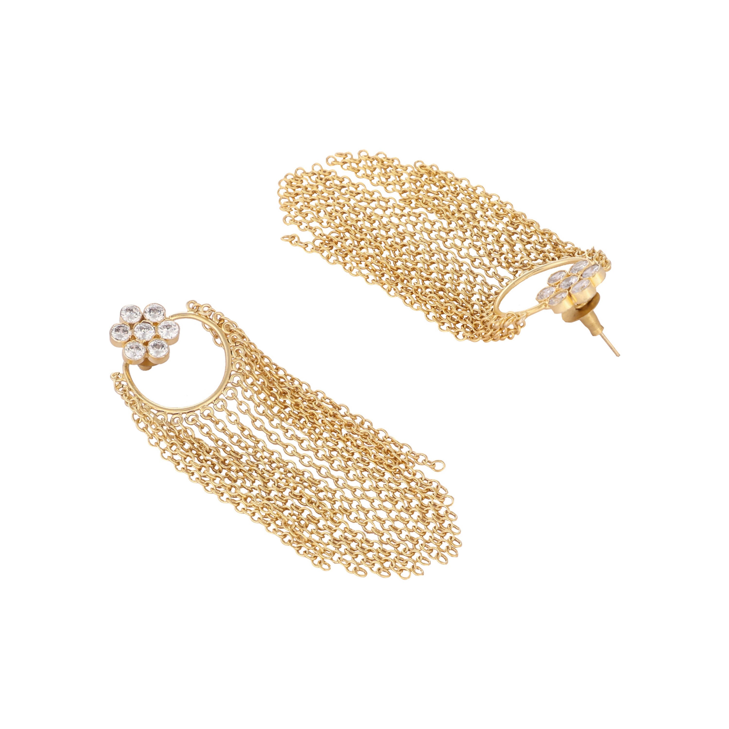 Nuyug 22K Gold Plated Crystal Studded Floral Stud Contemporary Dangler Earrings - Distacart