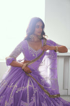 Eilara Lavender Purple Net Embroidered Flared Style Lehenga