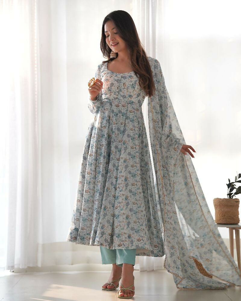 Joban Fashion Sky Kurta Set Organza Sequin Embroidery Work - Distacart