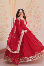 Joban Fashion Maroon Georgette Sequence Embroidery Work Kurta Set - Distacart