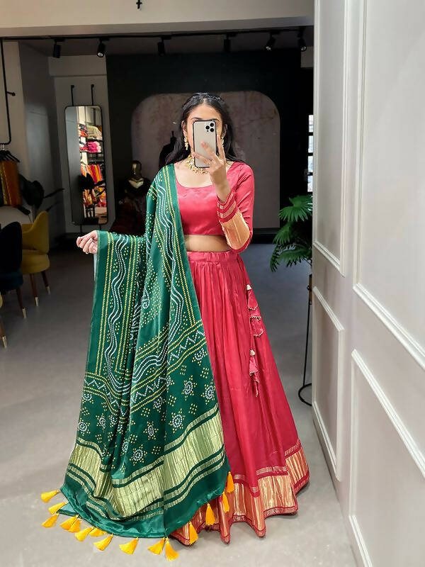 DEIANA'S Beautiful Pure Gaji Silk Weaving Lehengha Choli - Red