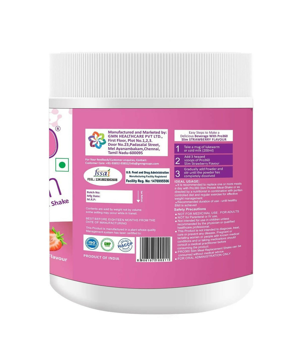 Pro360 Slim Weight Management Meal Replacement Protein Shake (Strawberry Flavour) - Distacart
