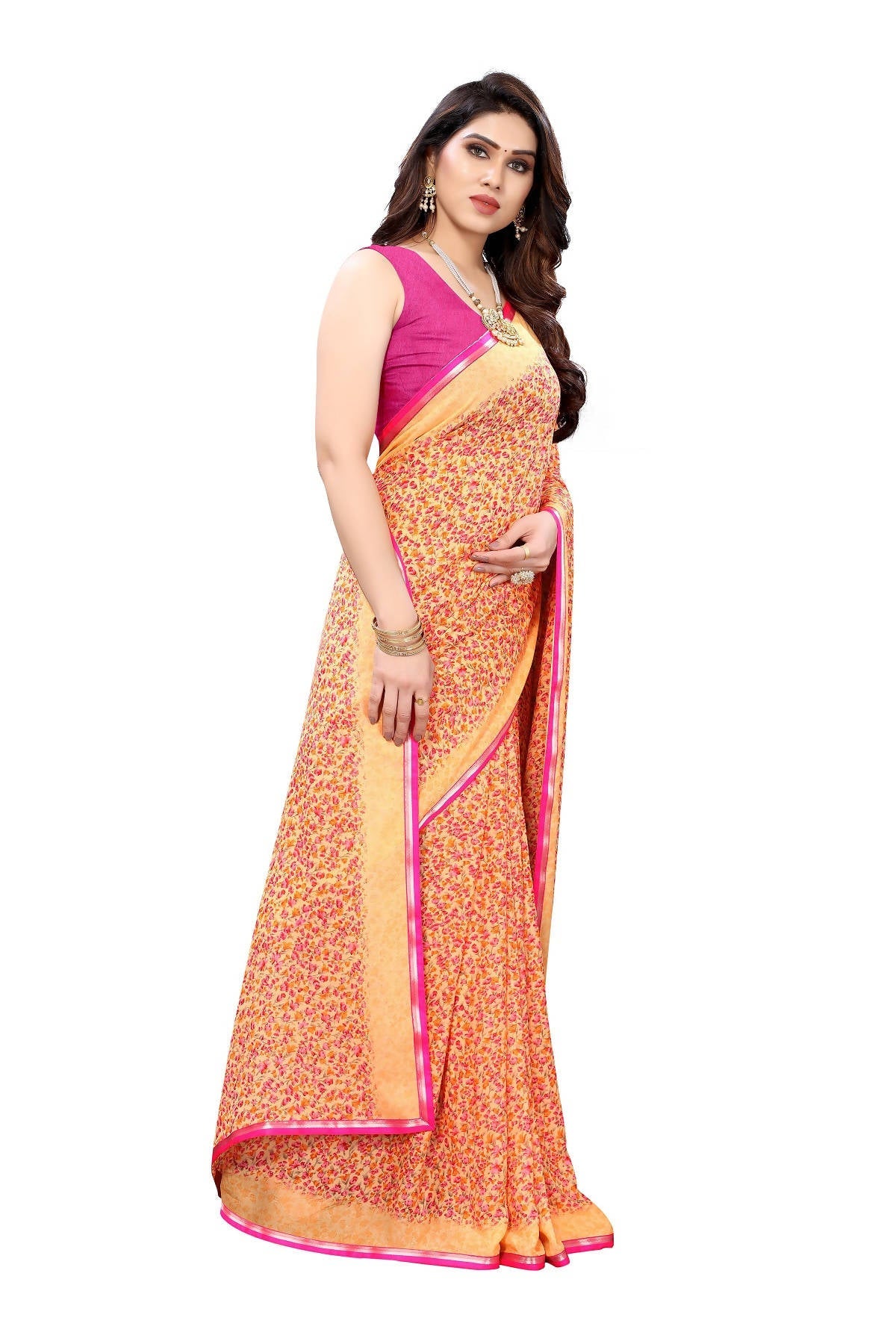 Vamika Ethnic Fire Orange Printed With Lace Saree - Distacart