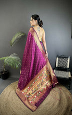 Joban Fashion Wine Butti Woven Soft Lichi Silk Paithani Saree - Distacart