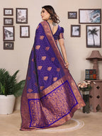 Joban Fashion Banarasi Navy Blue Woven Soft Silk Saree - Distacart