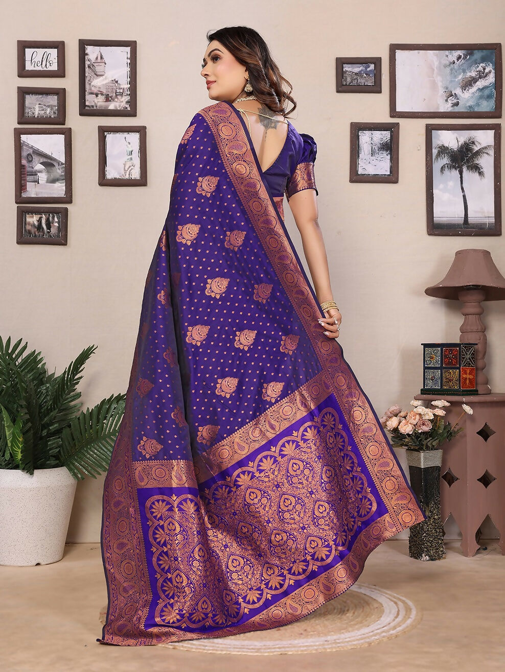 Joban Fashion Banarasi Navy Blue Woven Soft Silk Saree - Distacart