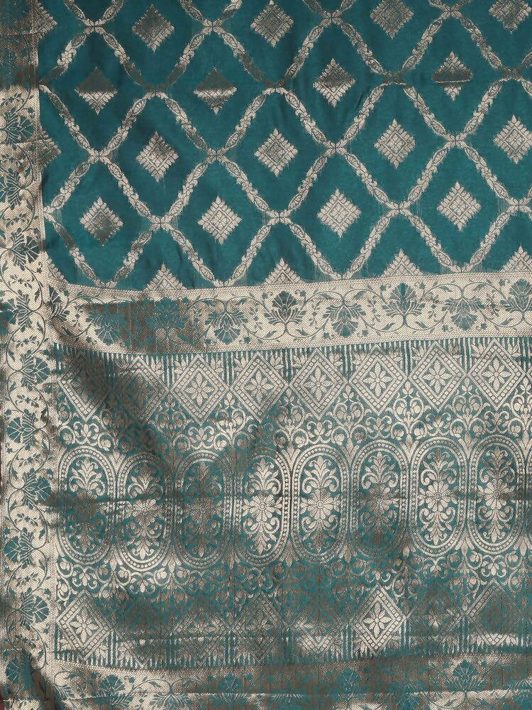 Kalamandir Checked Dark Blue Silk Blend Saree