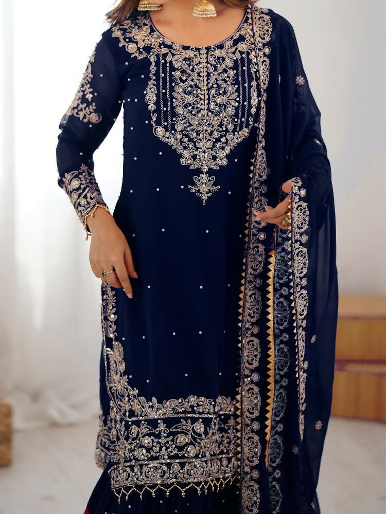Lehenga Mart Designer Sharara Suit With Kurta, Sharara, Dupatta For Women-Teal - Distacart