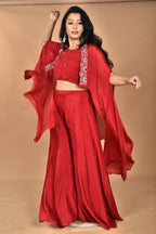 Morchari Women And Hand Embroidery Palazzo Set-Maroon