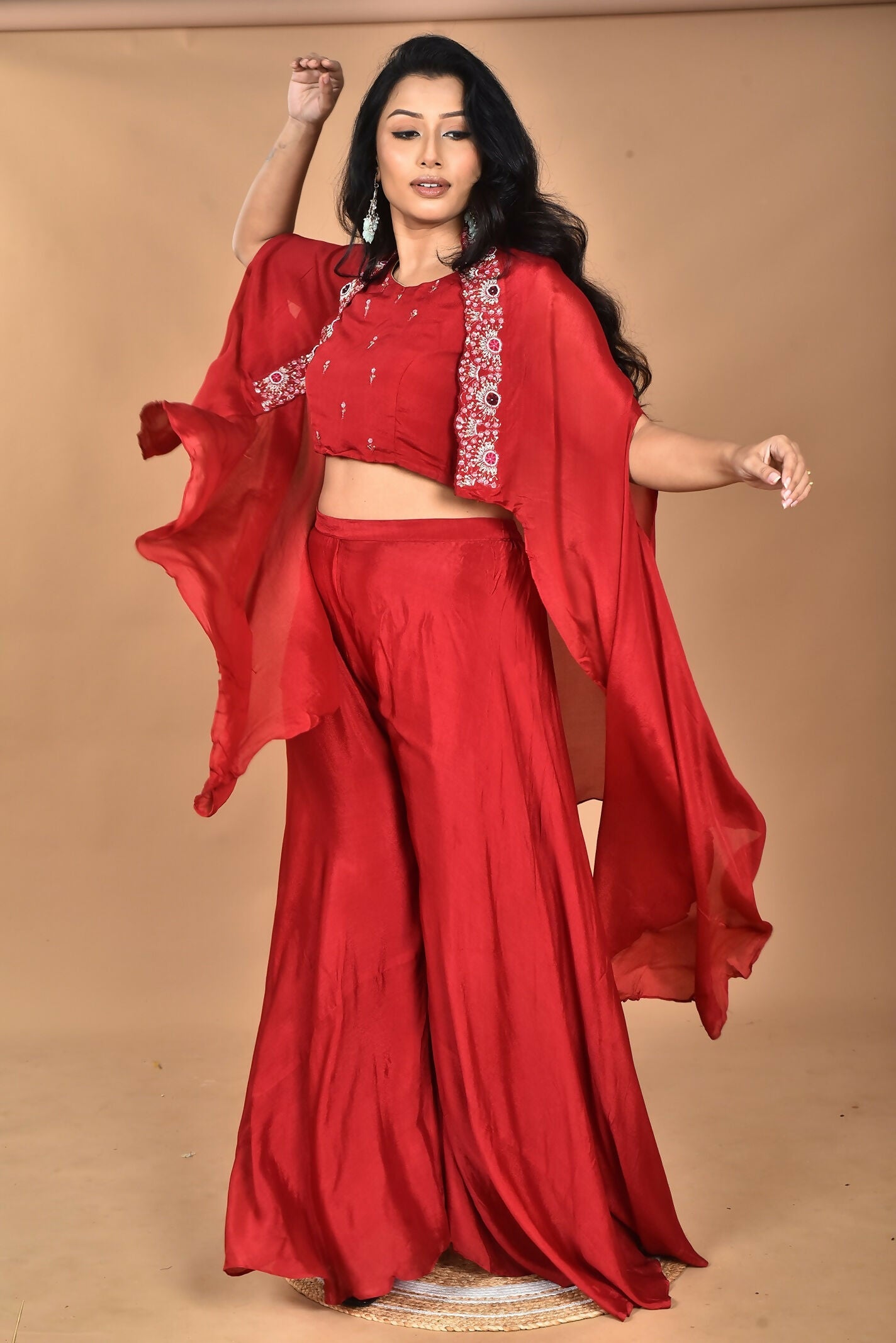 Morchari Women And Hand Embroidery Palazzo Set-Maroon