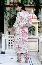 Miravan Women's Cotton Light Pink Scenic Birds And Leaf Straight Pakistani Style Suit Set