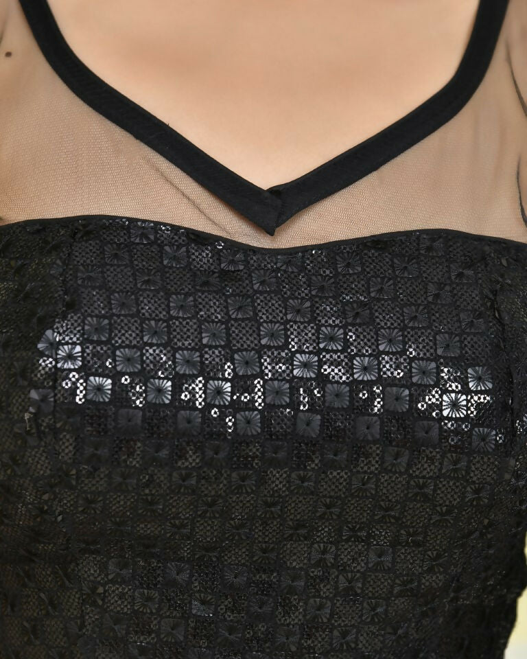 Amodini Designer Studio Half Net Black Sleeveless Padded Blouse
