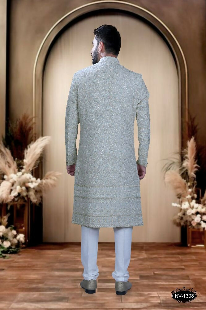 Joban Fashion Men's Blue Base Georgette Kurta with Pyjama