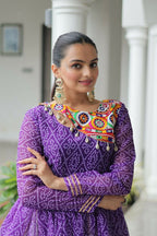 Teeya Creation Purple And White Colour Cotton Printed Navratri Lehenga Choli