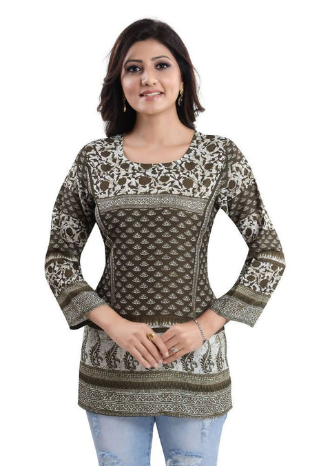 Snehal Creations Admirable Mehendi Green Summer Cool Printed Tunic