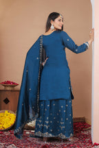 Lehenga Mart Designer Sharara Suit With Kurta, Sharara, Dupatta For Women-Teal Blue - Distacart