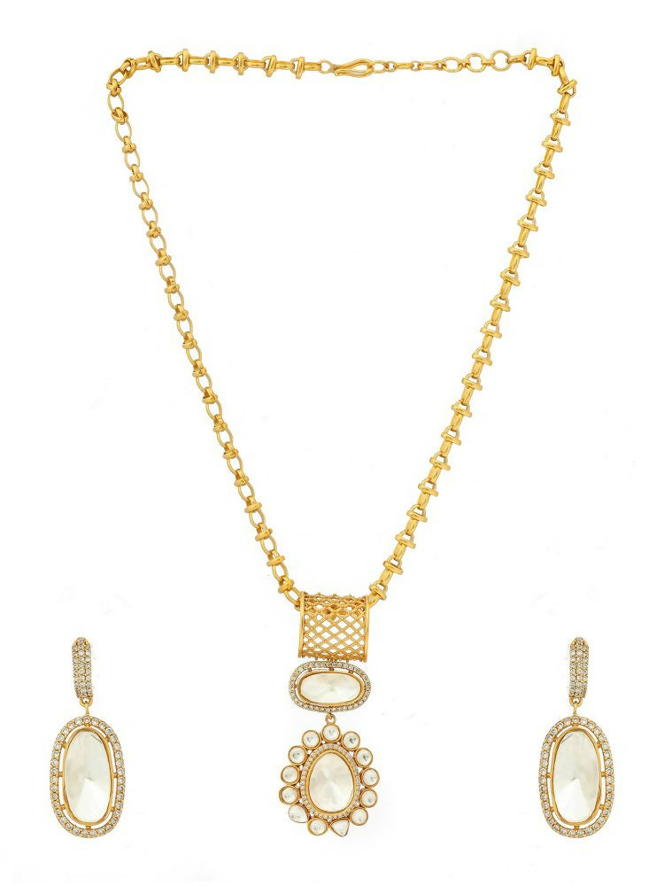 Kundan Antique Finish Earrings and Necklace set - Ruby Raang
