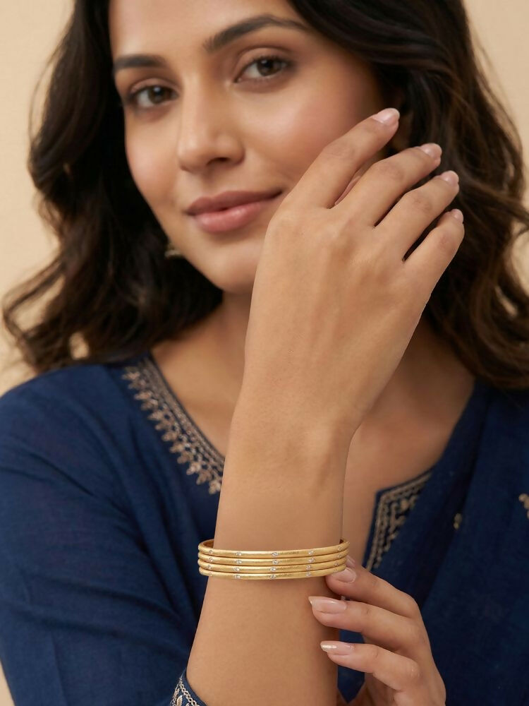 NVR Women Set of 4 Gold Plated Handcrafted CZ Studded Bangle - Distacart