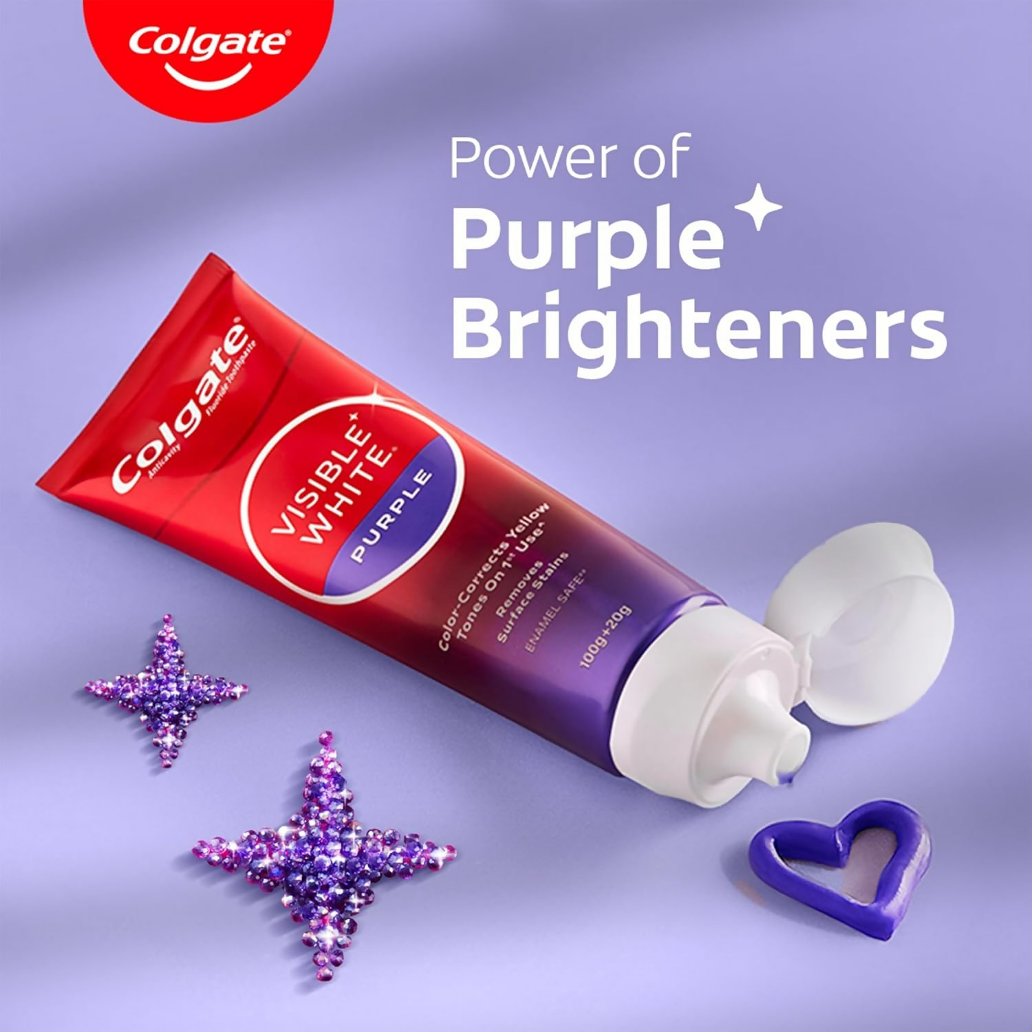 Colgate Visible White Purple Toothpaste For Teeth Whitening Helps Remove Surface Stains, Whitens Yellow