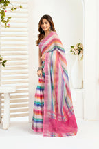 Vastranavya Rainbow Digital Printed Linen Ready To Wear Designer Saree with Unstitched Blouse - Distacart