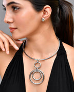 VOJ Silver Plated Western Hasli with Studs Earrings Set