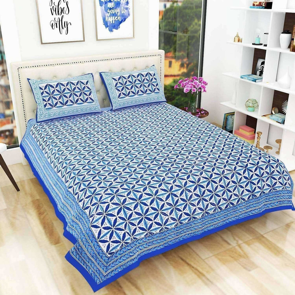 Premium Hand Printed Rajasthani Traditional Double/Queen Bedsheet with 2 Pillow Covers