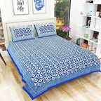 Premium Hand Printed Rajasthani Traditional Double/Queen Bedsheet with 2 Pillow Covers