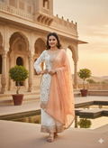 Teeya Creation White Color Faux Georgette Embroidery Work Long Party Wear Palazzo Suit - Distacart