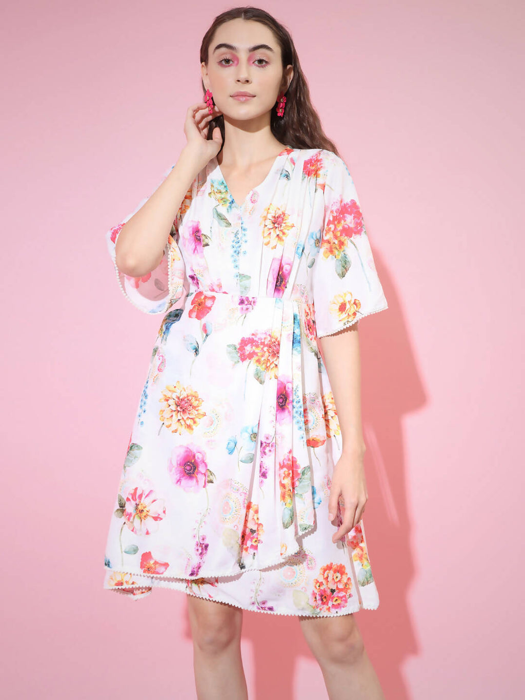 Myshka Women's Multi Floral Printed Empire Dress - Distacart