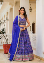 Wedding Partywear Royal Blue Slim Georgette Lehengha Choli With Dupata - Agnidhara