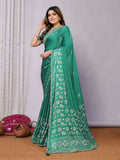 Green Gajji Silk Cord Jari Thread Stone Sequence Saree - Norita Saumya