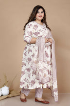 Miravan Women's Plus Size Pink Floral Print Anarkali Kurta With Palazzo & Dupatta Set