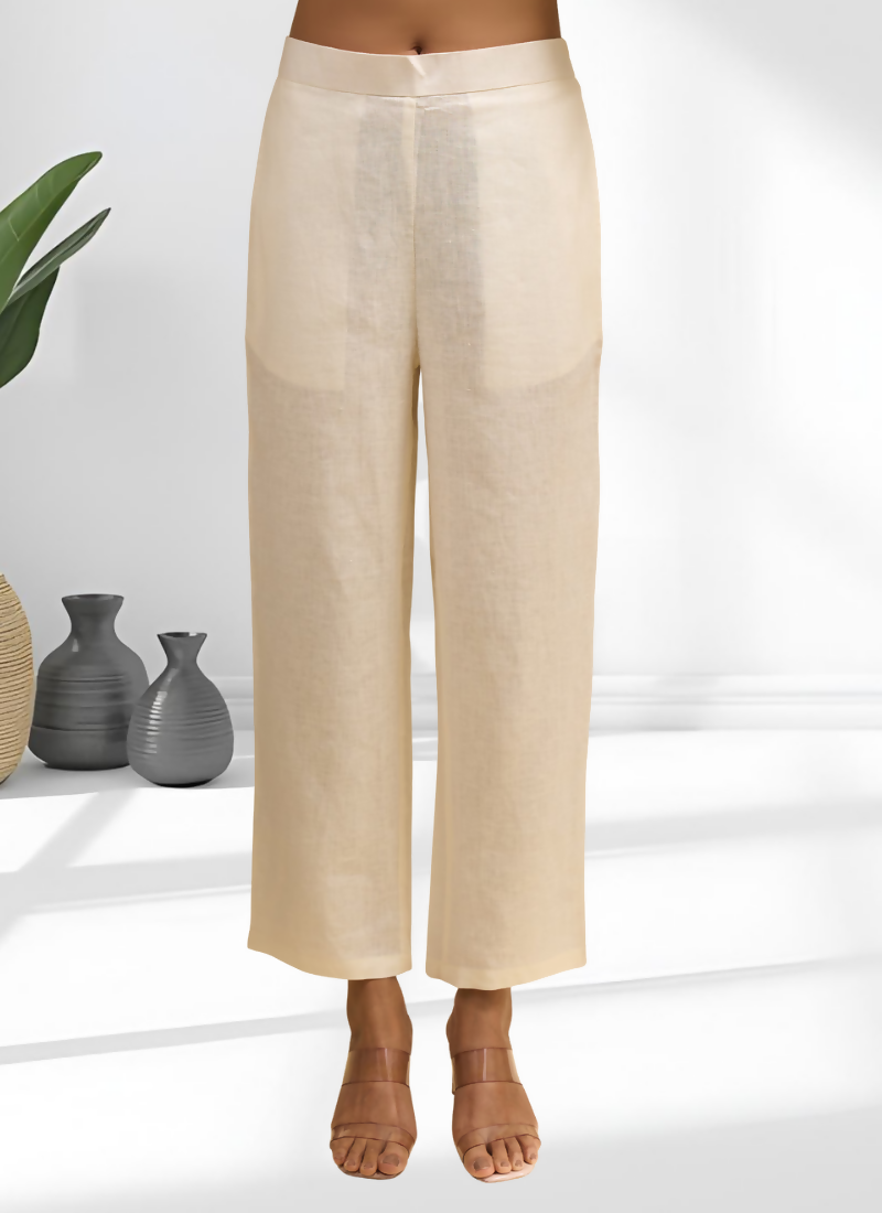 Joban Fashion Cream Linen Embroidered Readymade Long Kurta With Pant - Distacart