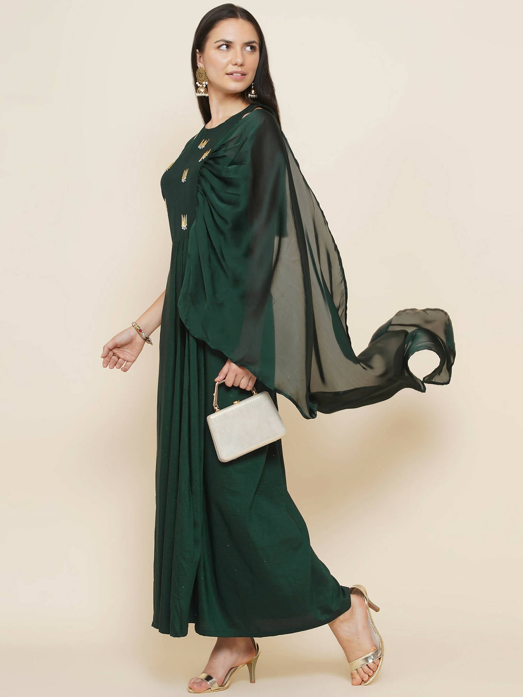 Women Republic Green Hand Embellished Gown - Distacart